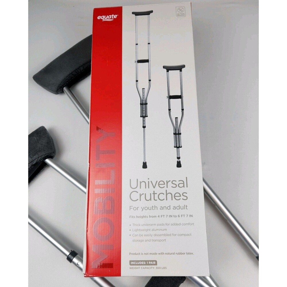Equate Universal Crutches Youth/Adult 4’7”- 6’7” Adjustable 300lbs Arm Pit Pads